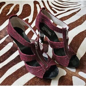 Michael Michael Kors Heels Womens 7 M Berkley Open Toe Gladiator Snake Burgundy